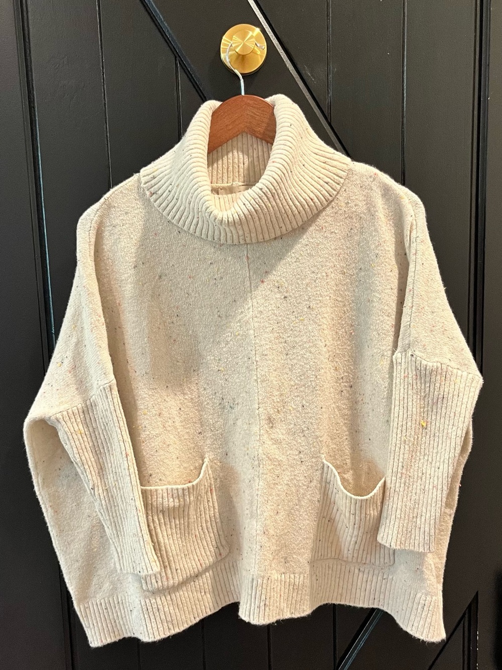LOFT Cream Turtleneck Pocket Sweater